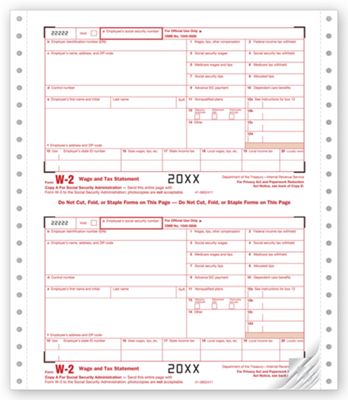 8 1/2 x 5 1/2 2016 Continuous W-2 Self-Mailer, One-Wide