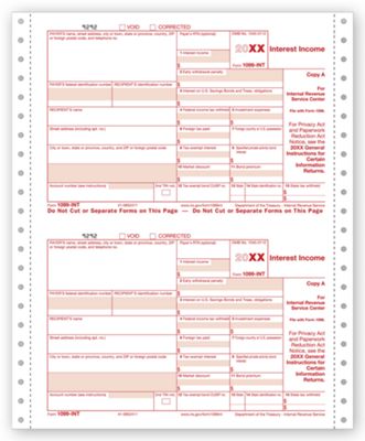 2020 Continuous 1099 INT Income Carbonless Electronic Filing TF7150