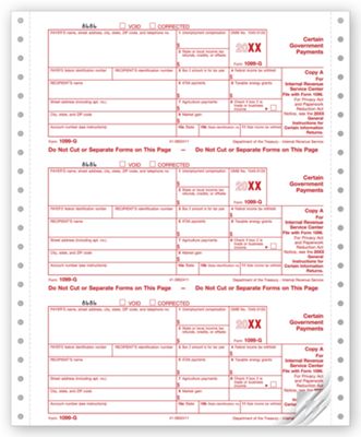 8 x 3 2/3 2016 Continuous 1099-G, Carbonless