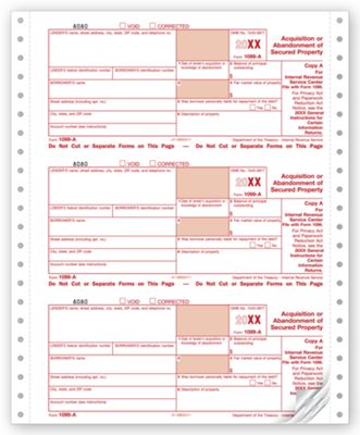 2020 Continuous 1099-A, 4-part, Carbonless