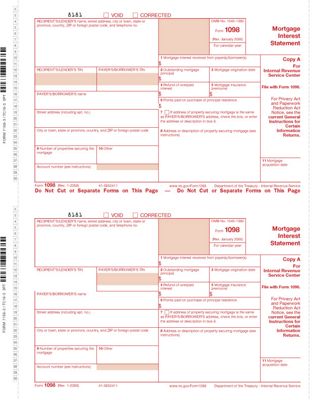 8 x 3 2/3 2016 Continuous 1098 Mortgage Interest, Carbonless, Dated
