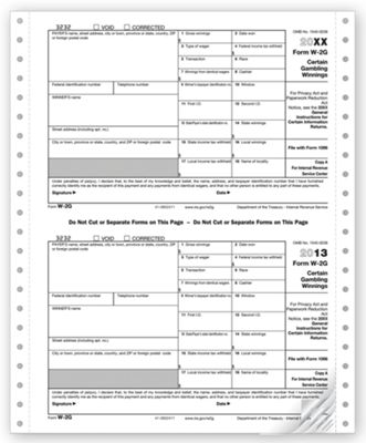Continuous W-2G, 6-part Carbonless, Electronic Filing