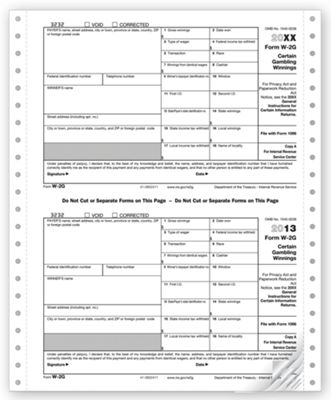 7 1/2 x 3 7/8 Continuous W-2G, 6-part Carbonless, Electronic Filing