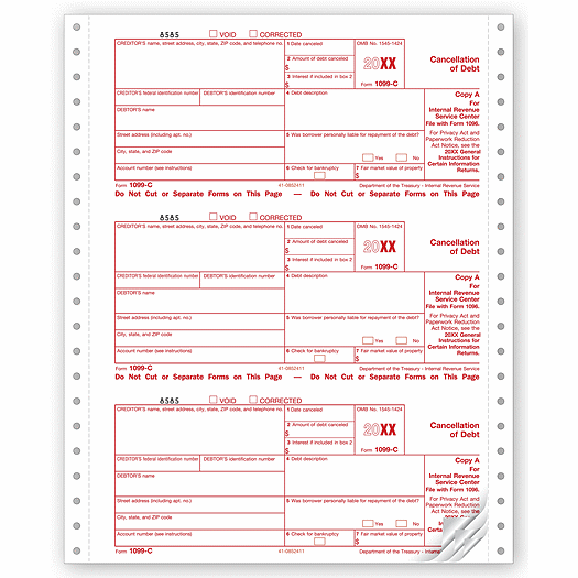 2020 Continuous 1099-C, 4-part, Carbonless