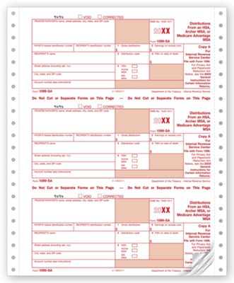 8 x 3 2/3 2016 Continuous 1099-SA, 4-part, Carbonless