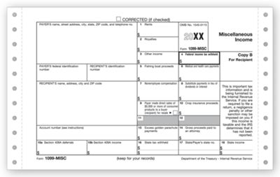 8 x 5 1/2 2016 Continuous 1099-MISC Income, 3-part, Carbonless