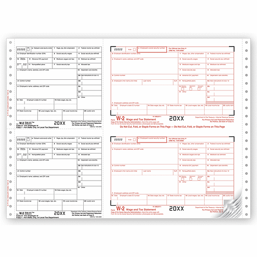 2020 Continuous W-2 Self-Mailer, Two-Wide, Carbonless