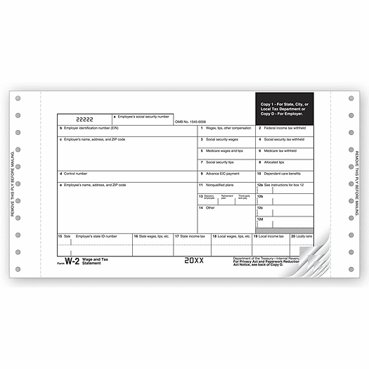 2020 Continuous W-2 Self-Mailer, One-Wide, Carbon