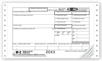 2020 Continuous W-2, One-Wide, Carbonless, Electronic Filing