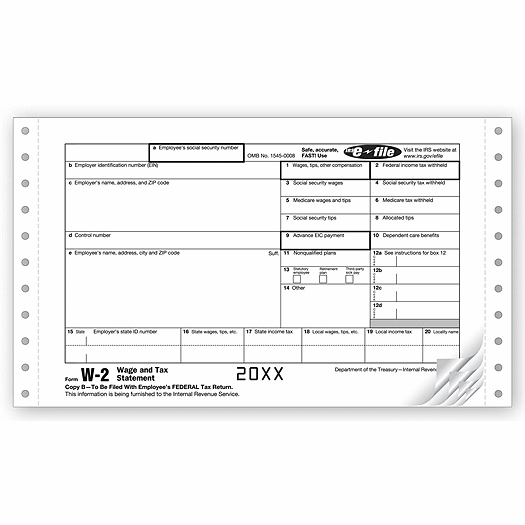 2015 Continuous W-2, One-Wide, Carbonless, Electronic Filing