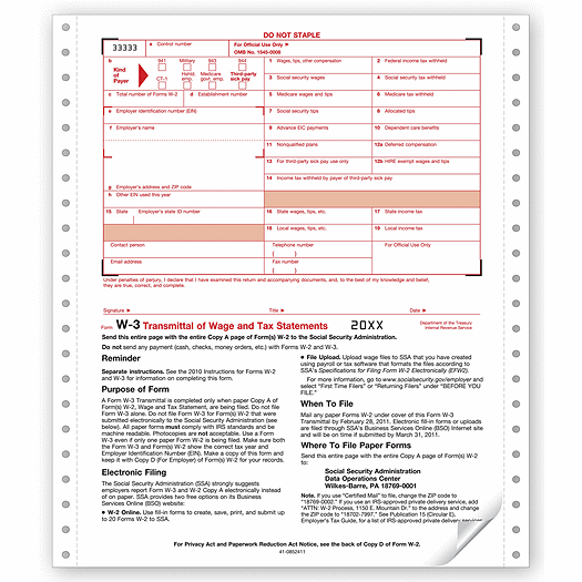 2020 Continuous W-3 Transmittal, 2-part