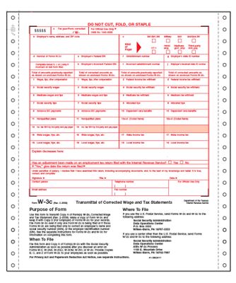 8 1/2 x 11 2016 Cont W-3C, 2-part, Carbonless, Dateless