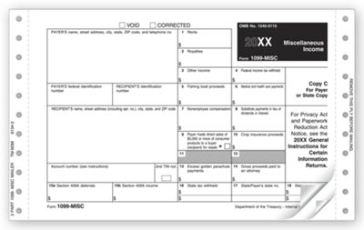 8 x 5 1/2 2016 Continuous 1099-MISC Income Self-Mailer, 3-part, Carbon