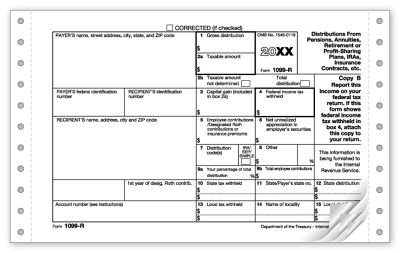 2020 Cont 1099-R, 4-part, Carbonless Electronic Filing Dated