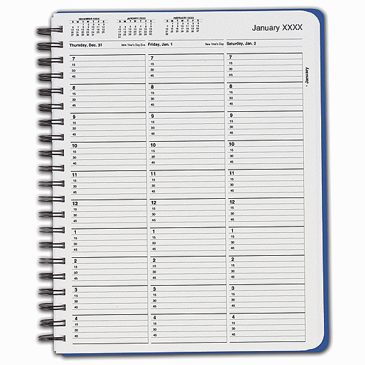 TimeScan 1 Col Wirebound Book - 15 Min, 7am-5pm