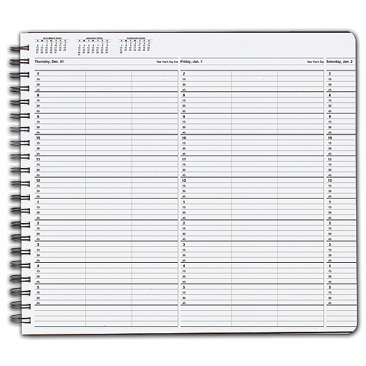 TimeScan 3 Col Wirebound Book - 15 Min, 7am-6pm w/extra hr