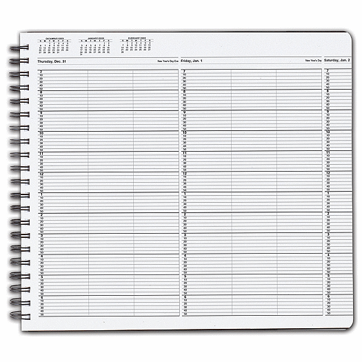 TimeScan 3 Col Wirebound Book - 10 Min, 7am-7pm