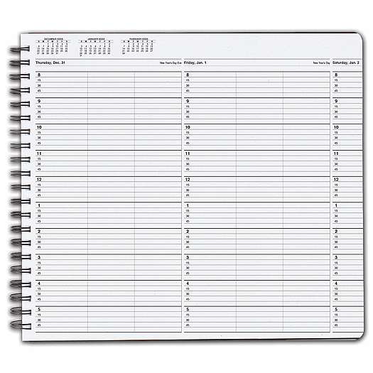 TimeScan 3 Col Wirebound Book - 15 Min, 8am-6pm