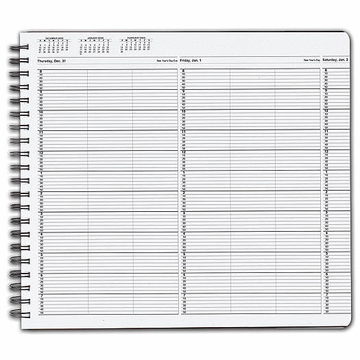 TimeScan 3 Col Wirebound Book - 10 Min, 8am-8pm