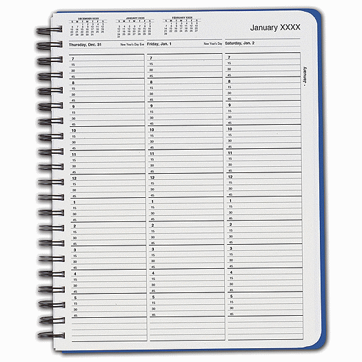 TimeScan 1 Col Wirebound Book - 15 Min, 7am-6pm w/extra hr