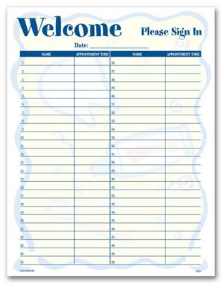 8 1/2 x 11 Patient Sign-In Sheet, Smile Helpers Design