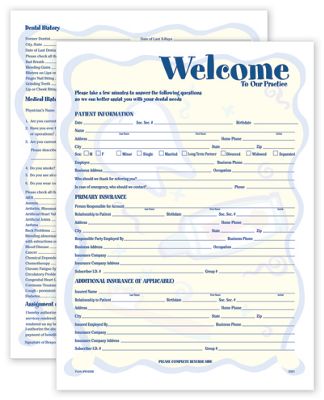 8 1/2 x 11 Two-Sided Registration & History Form, Smile Helpers Design