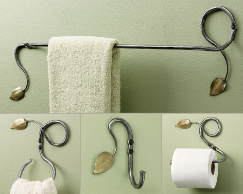 Hand Forged Steel Leaf Bath Accessories Kit <br />(Set of all 4)