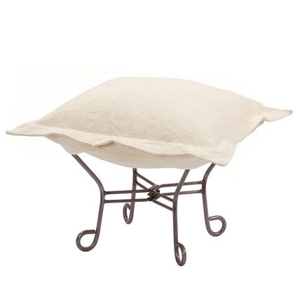 Scroll Puff Ottoman - Natural Cotton Jacquard