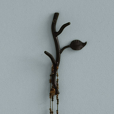 Hand-Forged Recycled Iron Leaf Double Hook