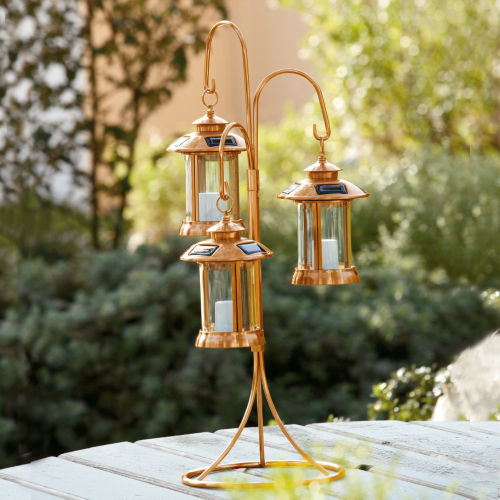 Copper Plated Solar Shepherd's Hook S/3 + Table Stand