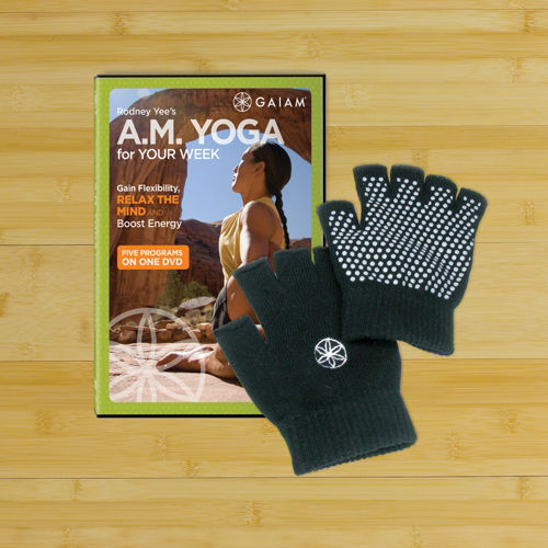 Super Grippy Yoga Gloves and AM Yoga for your Week DVD Kit