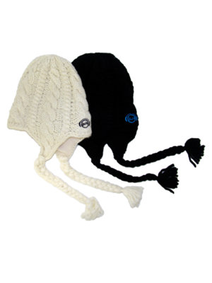 aran hat with headphones
