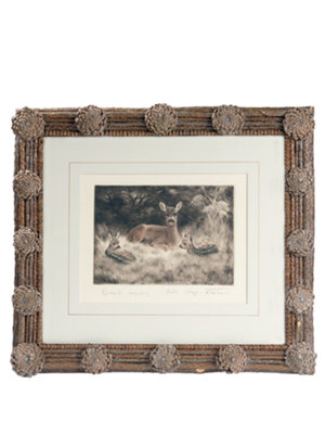 pinecone framed print deer family