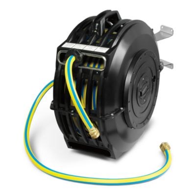 Retractable Blue Water Hose and Black Reel