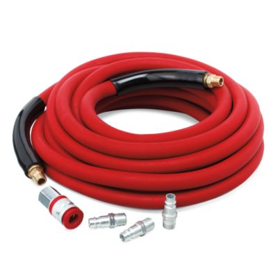 25 Foot Red Air Hose with a Four-Piece Quick Disconnect Set