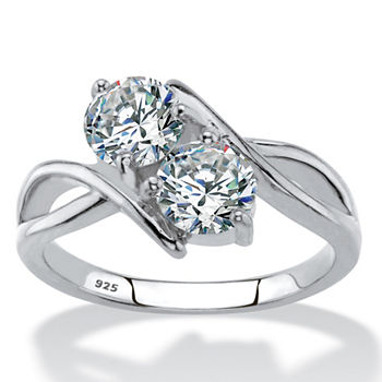 Diamonart Womens 2 CT. T.W. White Cubic Zirconia Sterling Silver Round Cocktail Ring