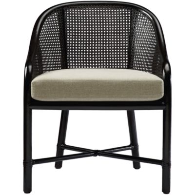 Shown in: Black Bamboo finish and Natural Linen fabric