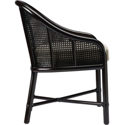 Shown in: Black Bamboo finish and Natural Linen fabric
