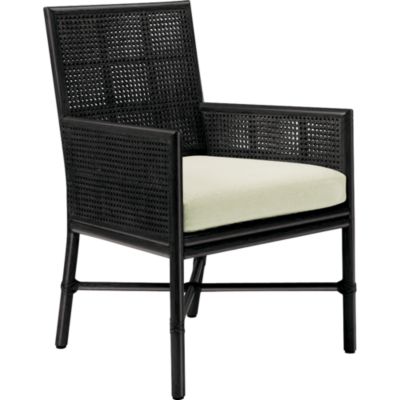 Shown in: Black Bamboo finish and Ivory Linen fabric