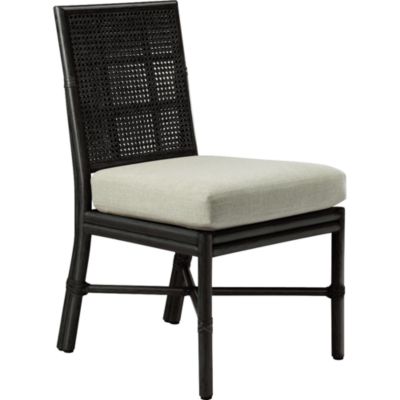Shown in: Black Bamboo finish and Natural Linen fabric