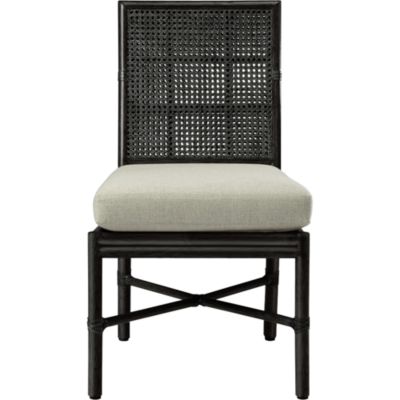 Shown in: Black Bamboo finish and Natural Linen fabric