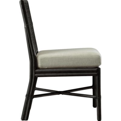 Shown in: Black Bamboo finish and Natural Linen fabric