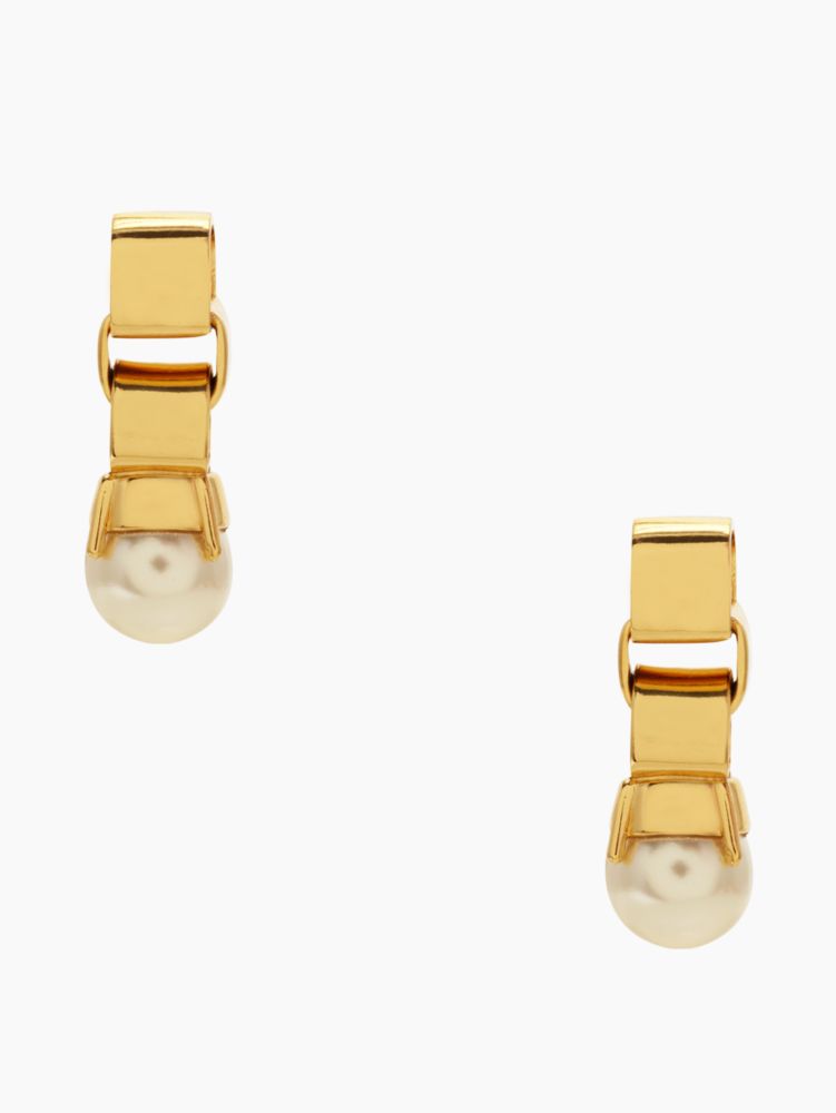 box chain pearls drop earrings