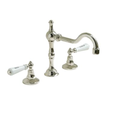 Hampstead Basin Set with Victorian Spout, White Porcelain Lever Handles