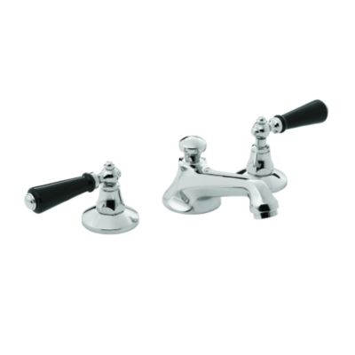 Hampstead Basin Set with Traditional Spout, Black Porcelain Lever Handles