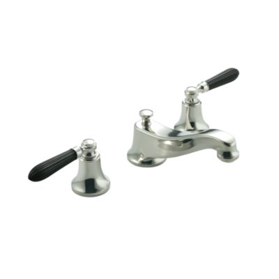 Tuxedo by Barbara Barry Deck-Mounted Bath Set, Black Reeded Handles