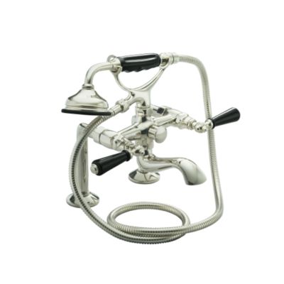 Hampstead Bath Set with Standard Spout and Handshower, Black Porcelain Lever Handles