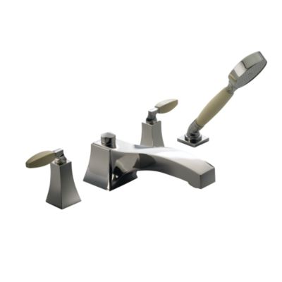 Glamour by Barbara Barry Deck-Mounted Bath Set with Diverter and Handshower, Ivory Handles