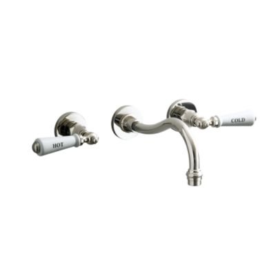 Hampstead Wall-Mounted Basin Set, White Porcelain Lever Handles