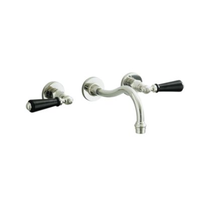 Hampstead Wall-Mounted Basin Set, Black Porcelain Lever Handle